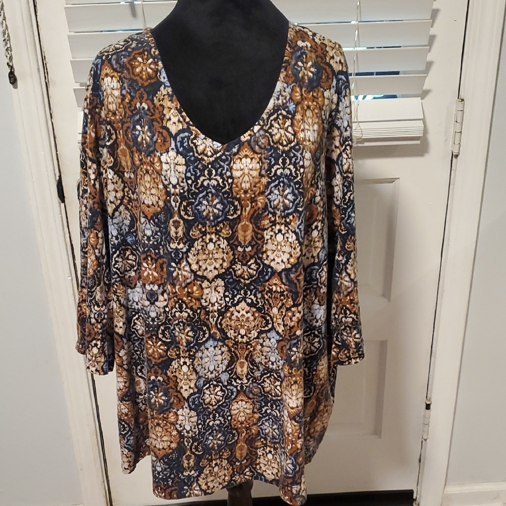 Catherines Blue and Brown Patterned Blouse